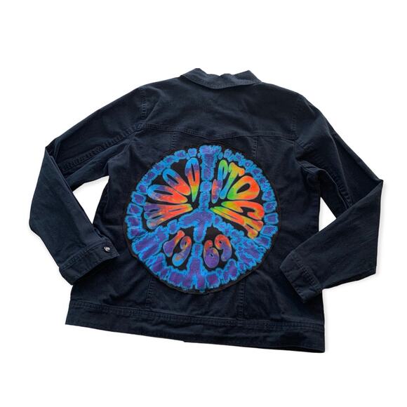 Woodstock 1969 Festival Graphic Indigo Denim Reworked Custom Jacket - Picture 1 of 8